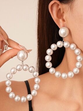 Faux pearl beaded hoop dangle earrings. NWT